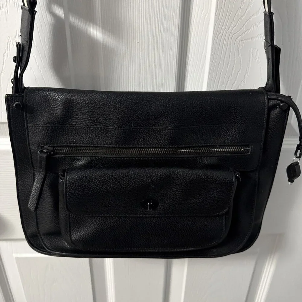 Black Faux Leather Cross body Messenger Bag With Magnetic Front Flap GR72